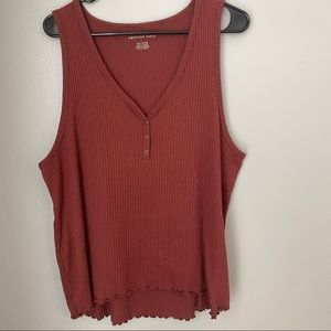 American eagle plush ribbed tank with buttons